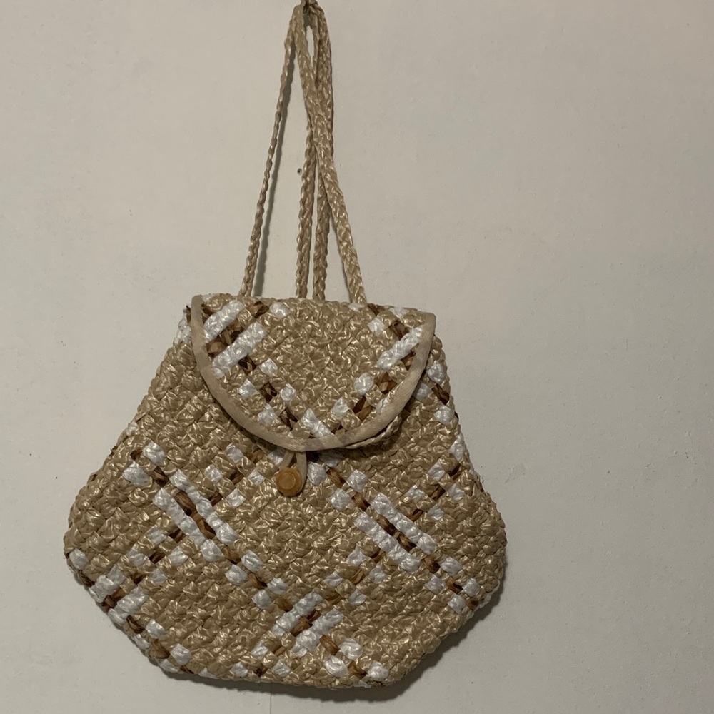 Stylish Tan and White Woven Women's Backpack NWOT
